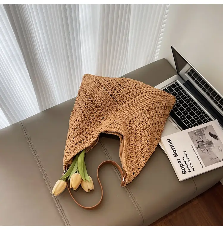 Women's Large Capacity Woven Shoulder Bag Tan 2025 — feature 21