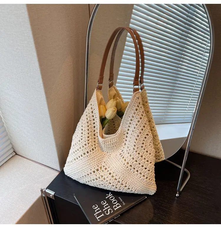 Women's Large Capacity Woven Shoulder Bag Tan 2025 — feature 22