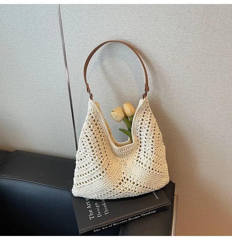 Women's Large Capacity Woven Shoulder Bag Tan 2025 — feature 23