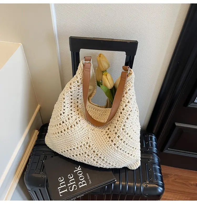 Women's Large Capacity Woven Shoulder Bag Tan 2025 — feature 24