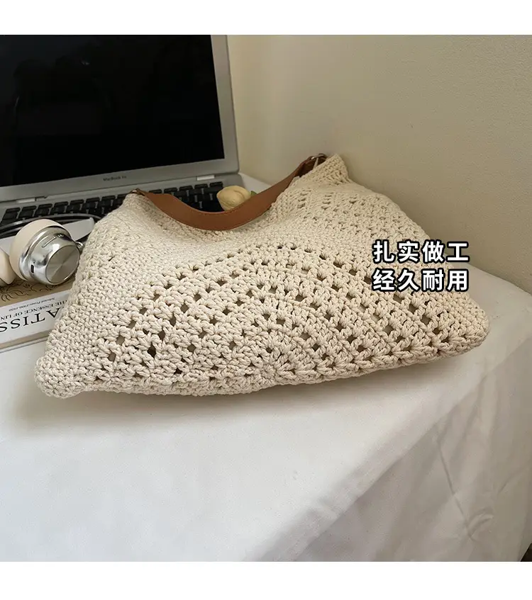Women's Large Capacity Woven Shoulder Bag Tan 2025 — feature 5