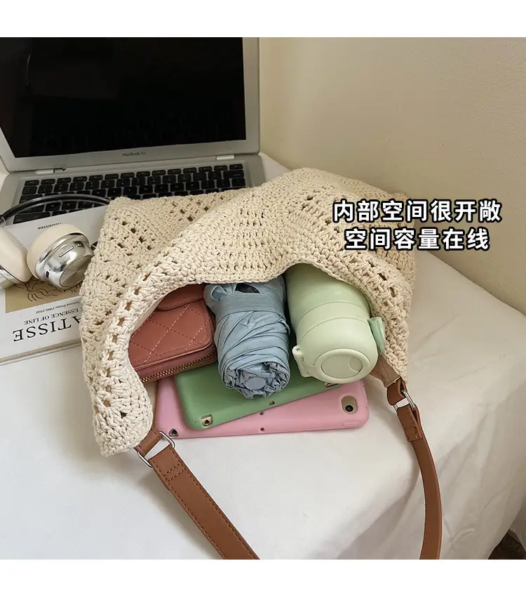 Women's Large Capacity Woven Shoulder Bag Tan 2025 — feature 7