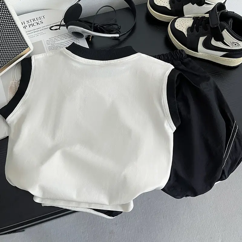 Boys Sleeveless Vest Set White Black 2026 - Image 2