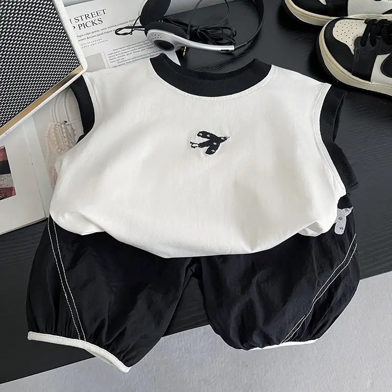 Boys Sleeveless Vest Set White Black 2026 - Image 5