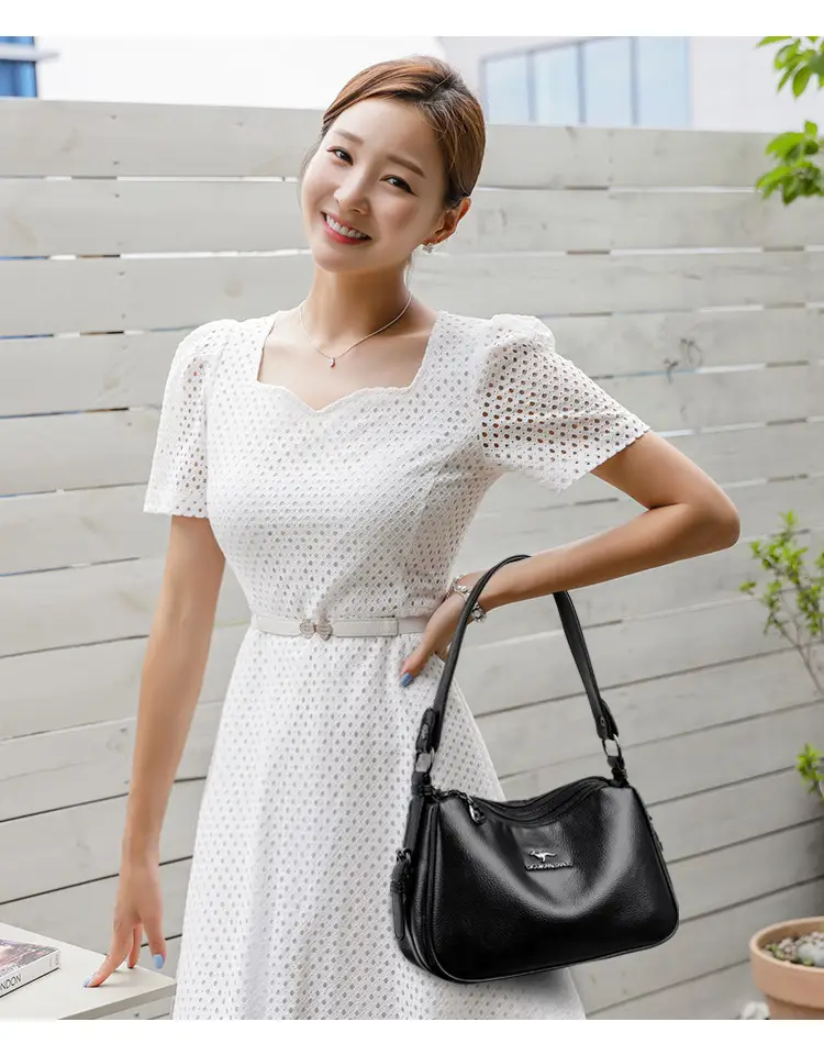 Black Leather Crossbody Bag for Women with Logo Print — feature 14