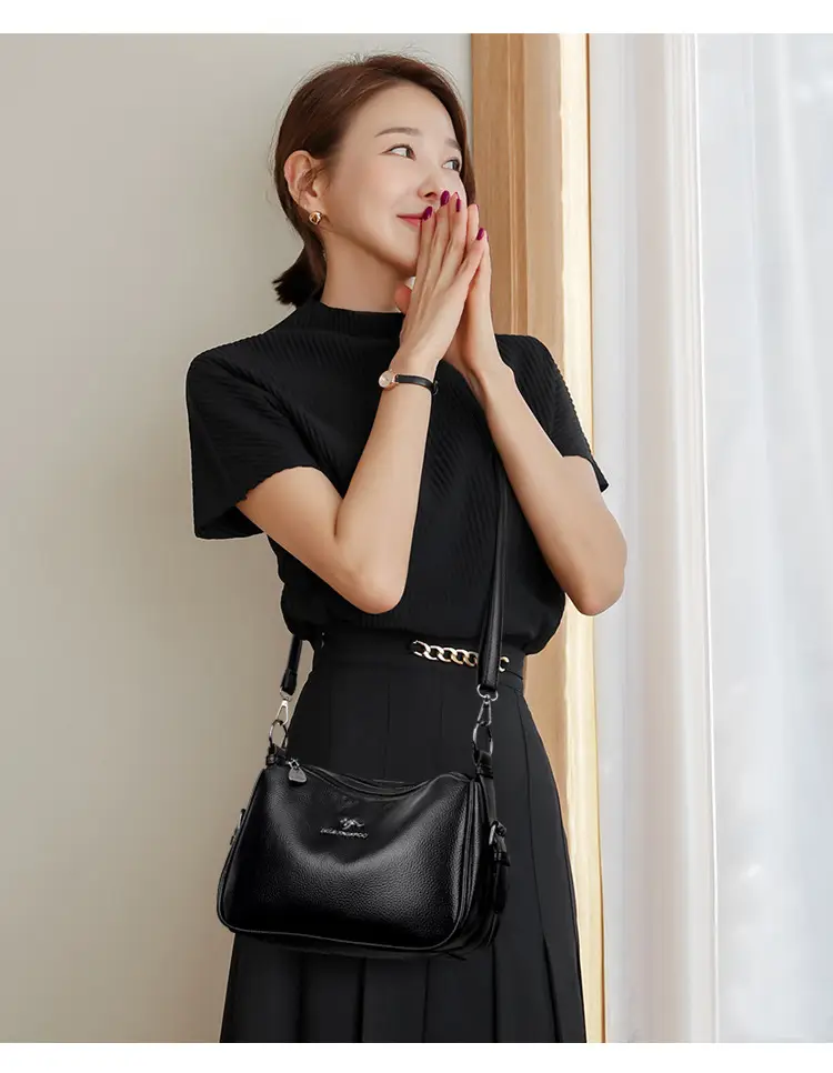 Black Leather Crossbody Bag for Women with Logo Print — feature 15