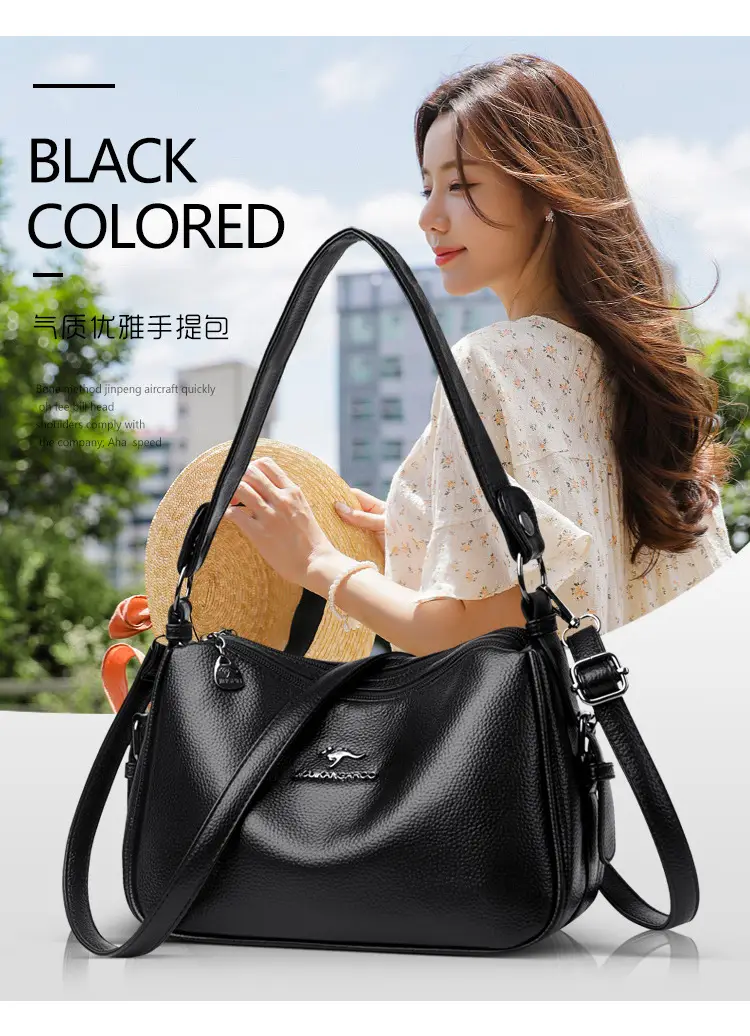 Black Leather Crossbody Bag for Women with Logo Print — feature 6