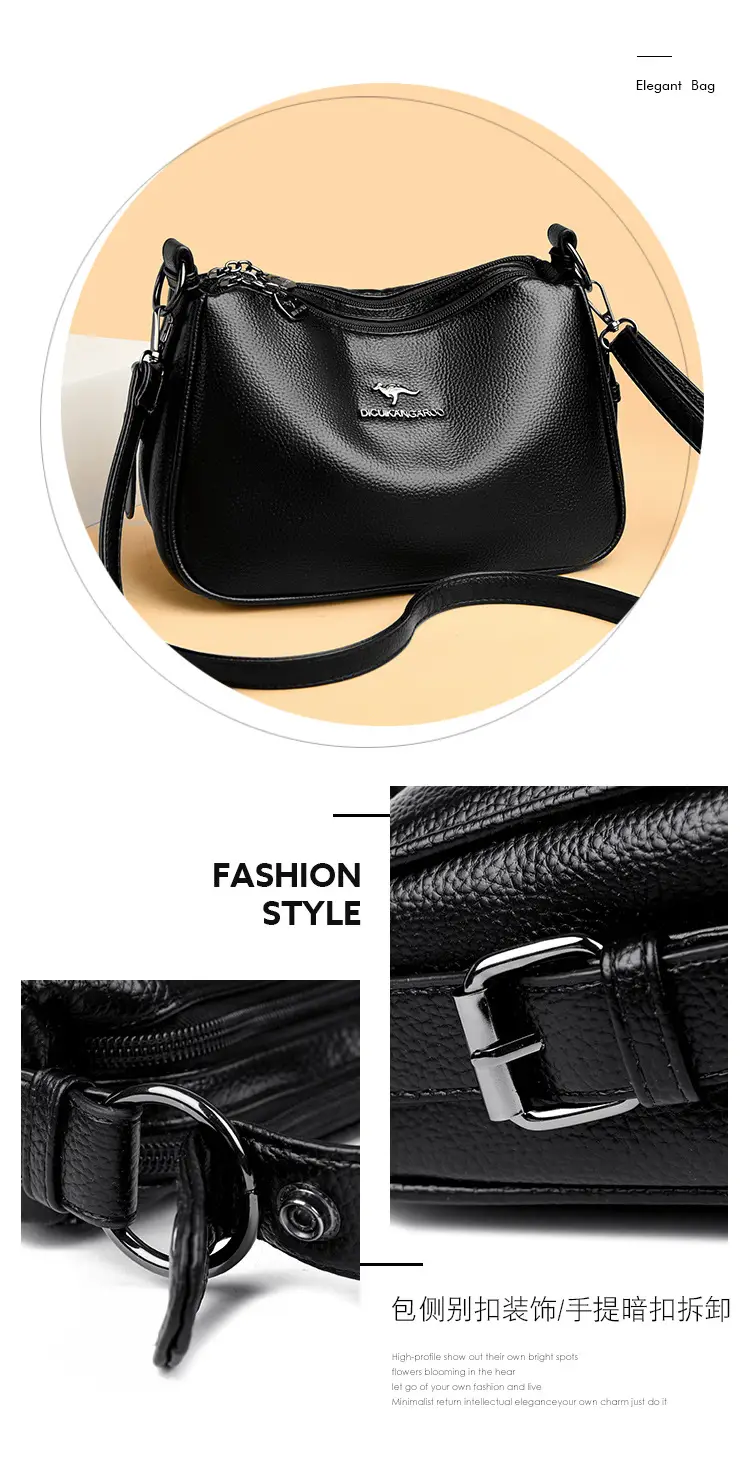 Black Leather Crossbody Bag for Women with Logo Print — feature 9