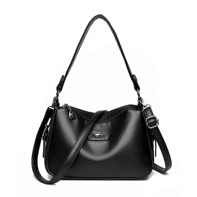 Black Leather Crossbody Bag for Women with Logo Print - Image 2