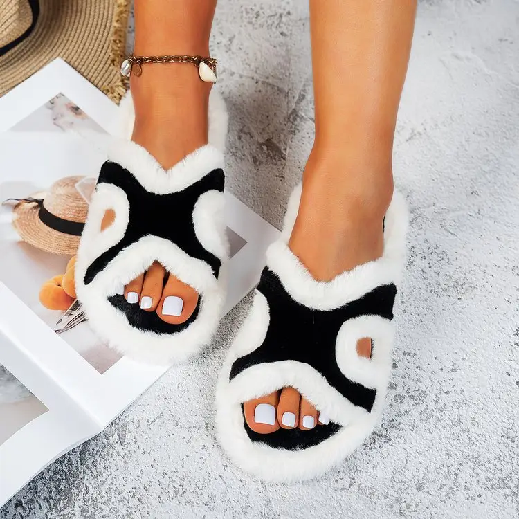 Cross-Border Amazon Open-Toe Winter Home Casual Fashion Cotton Slippers Large Size Open-Toe Furry Slippers Wholesale — feature 10