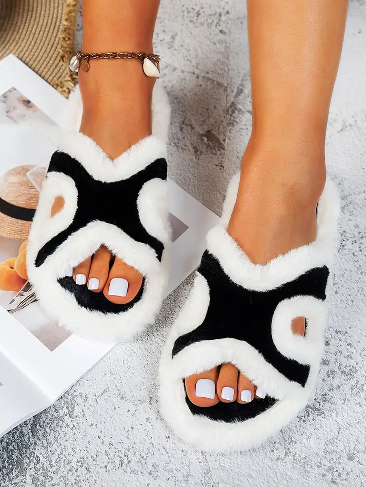 Cross-Border Amazon Open-Toe Winter Home Casual Fashion Cotton Slippers Large Size Open-Toe Furry Slippers Wholesale — feature 17