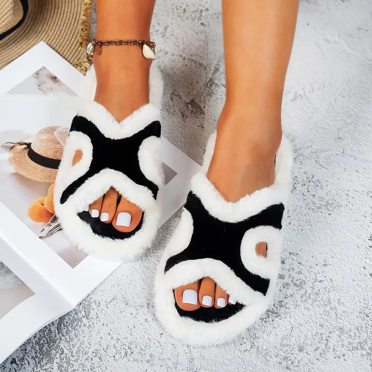 Cross-Border Amazon Open-Toe Winter Home Casual Fashion Cotton Slippers Large Size Open-Toe Furry Slippers Wholesale — feature 4
