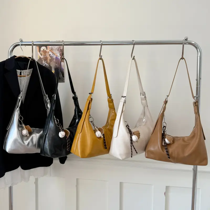 Retro Yellow Women's Shoulder Bag with Pom Pom Decor - Image 14