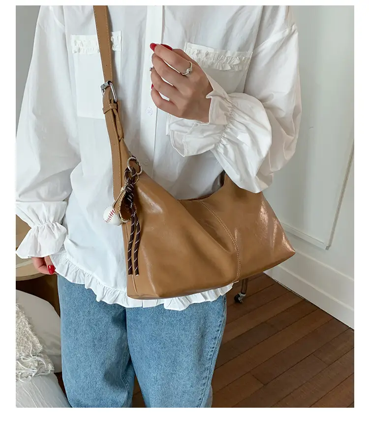 Retro Yellow Women's Shoulder Bag with Pom Pom Decor — feature 13