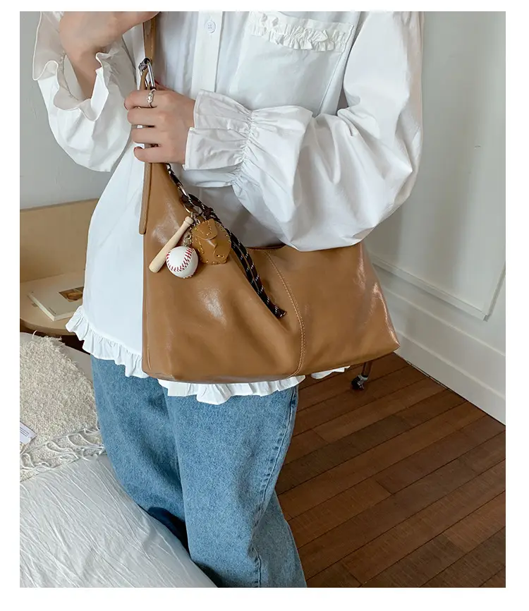 Retro Yellow Women's Shoulder Bag with Pom Pom Decor — feature 15