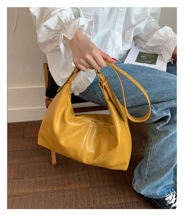 Retro Yellow Women's Shoulder Bag with Pom Pom Decor — feature 20
