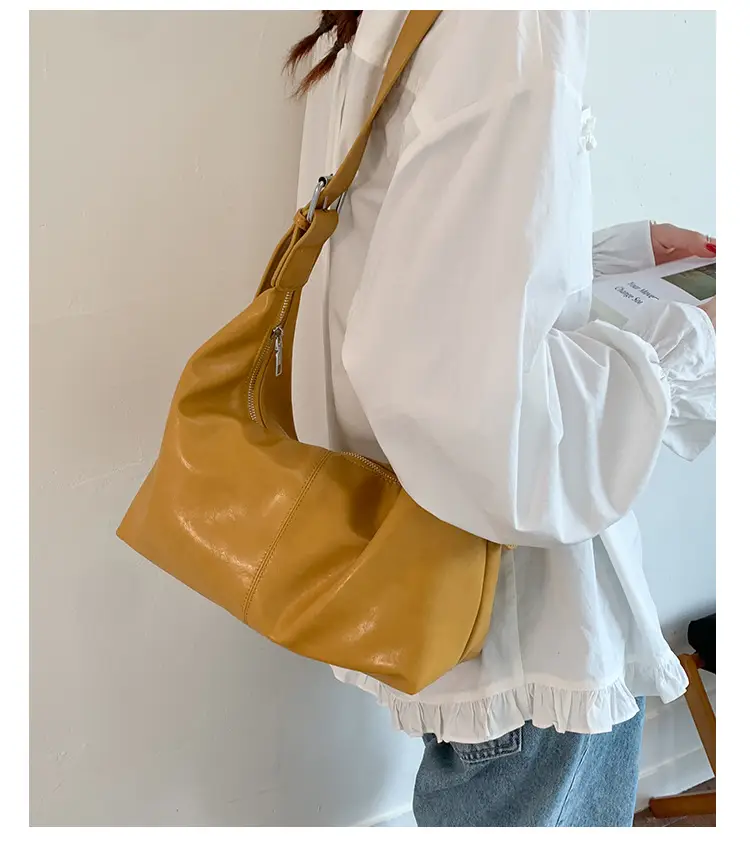 Retro Yellow Women's Shoulder Bag with Pom Pom Decor — feature 21