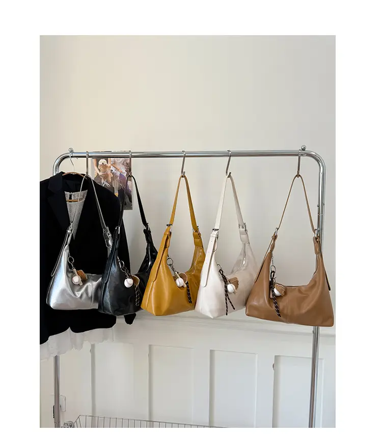 Retro Yellow Women's Shoulder Bag with Pom Pom Decor — feature 34