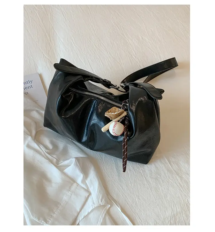 Retro Yellow Women's Shoulder Bag with Pom Pom Decor — feature 37