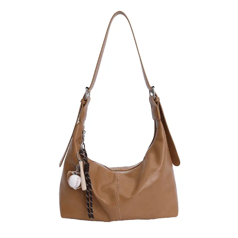 Retro Yellow Women's Shoulder Bag with Pom Pom Decor - Image 5