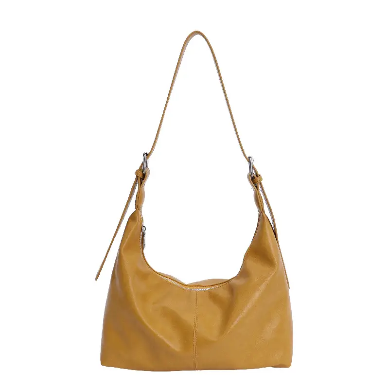 Retro Yellow Women's Shoulder Bag with Pom Pom Decor - Image 8