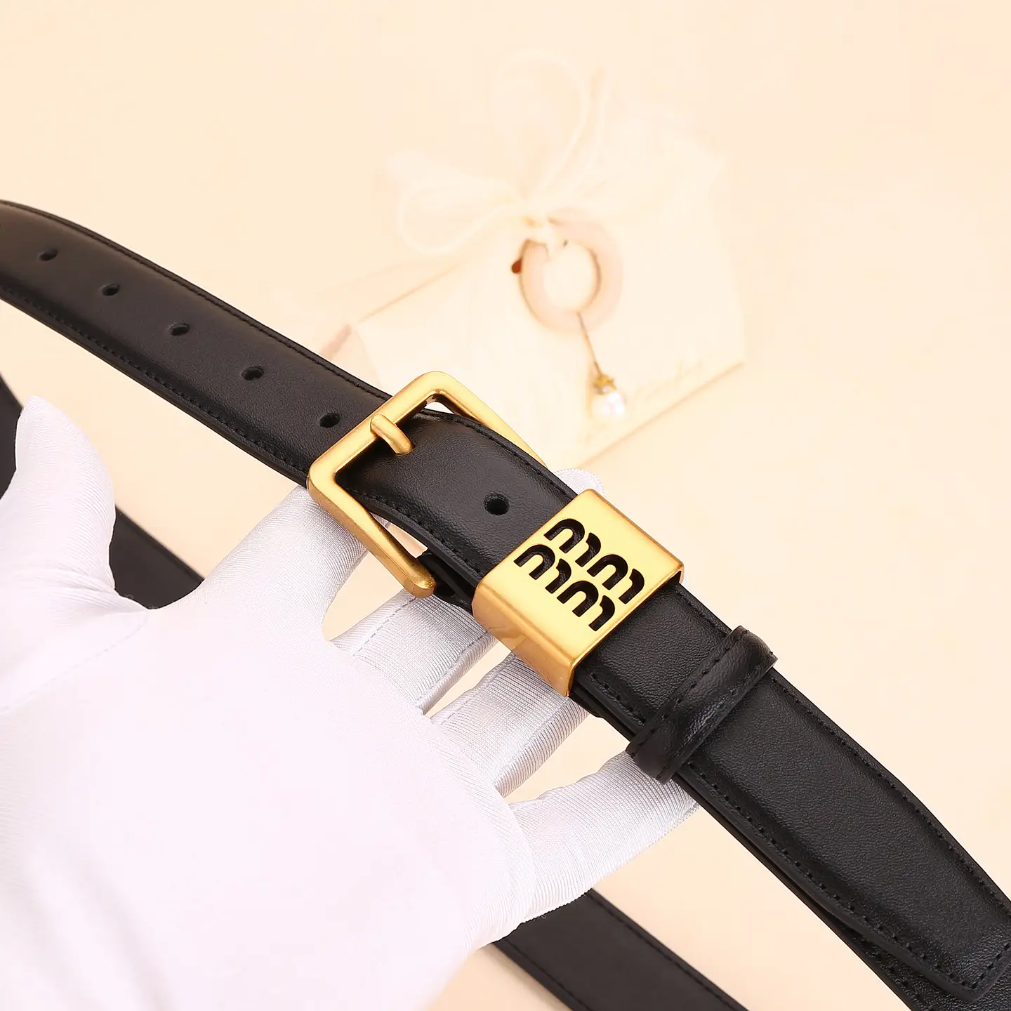 Women Cowhide Leather Belt with Gold Buckle 100cm