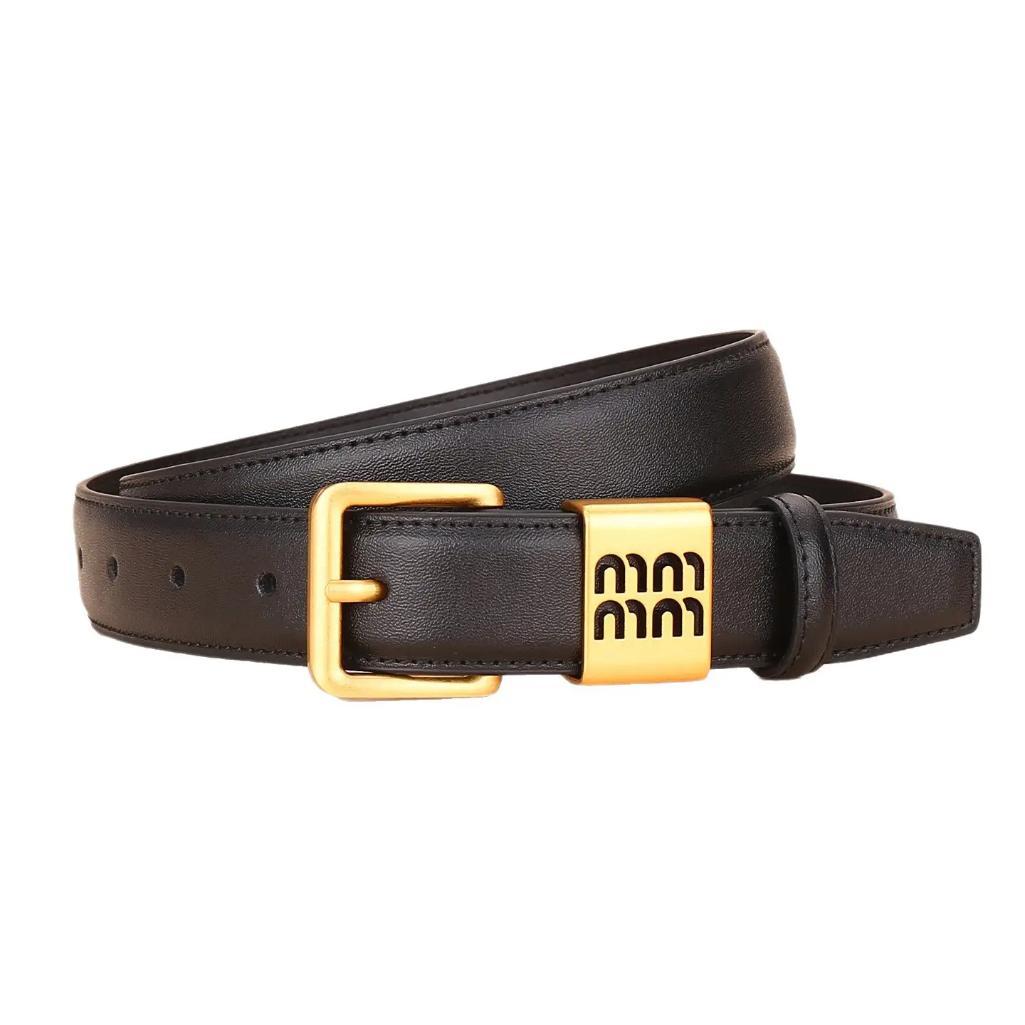 Women Cowhide Leather Belt with Gold Buckle 100cm