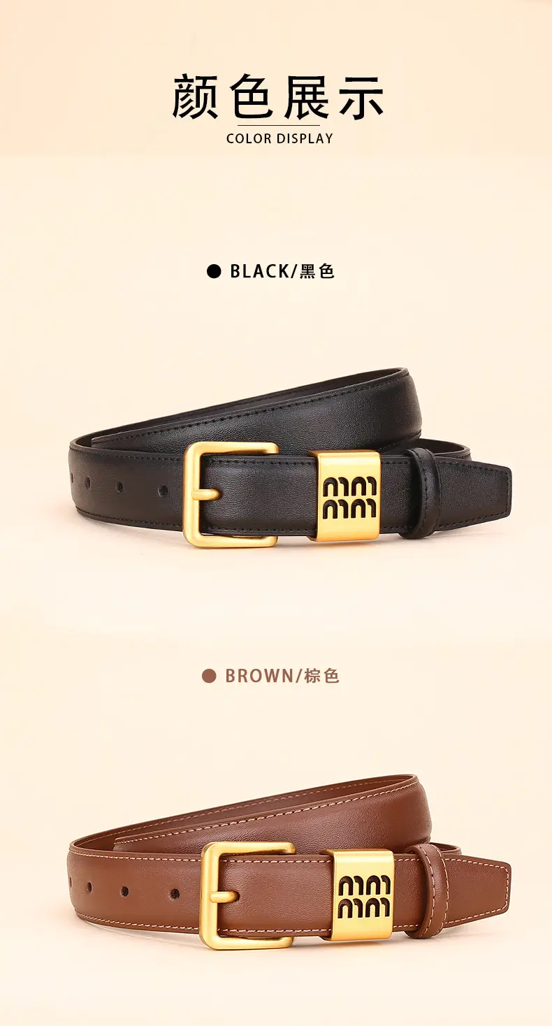 Women Cowhide Leather Belt with Gold Buckle 100cm — feature 11