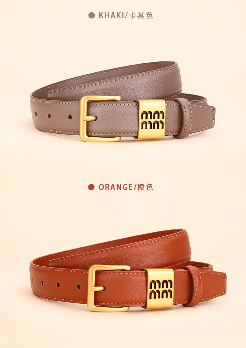 Women Cowhide Leather Belt with Gold Buckle 100cm — feature 12