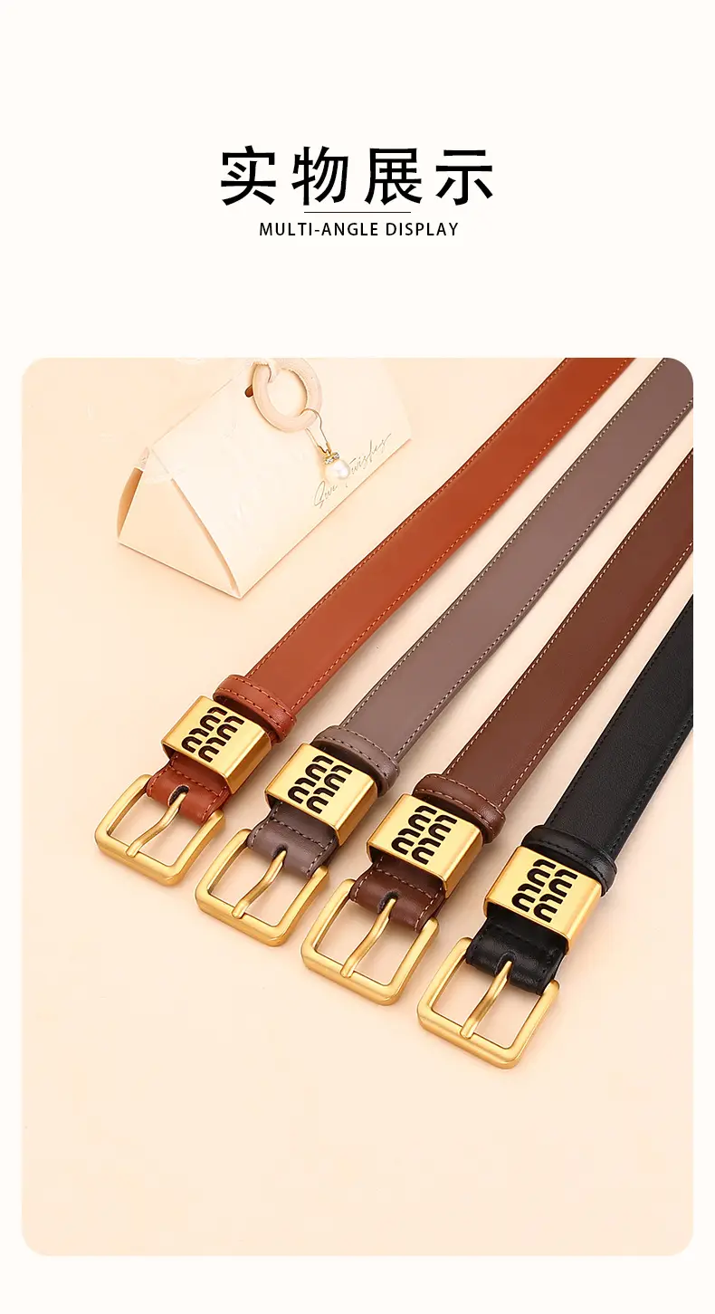 Women Cowhide Leather Belt with Gold Buckle 100cm — feature 13