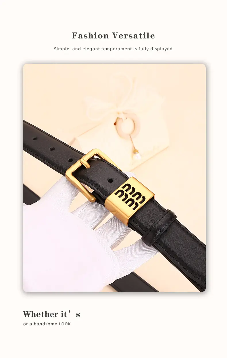 Women Cowhide Leather Belt with Gold Buckle 100cm — feature 14
