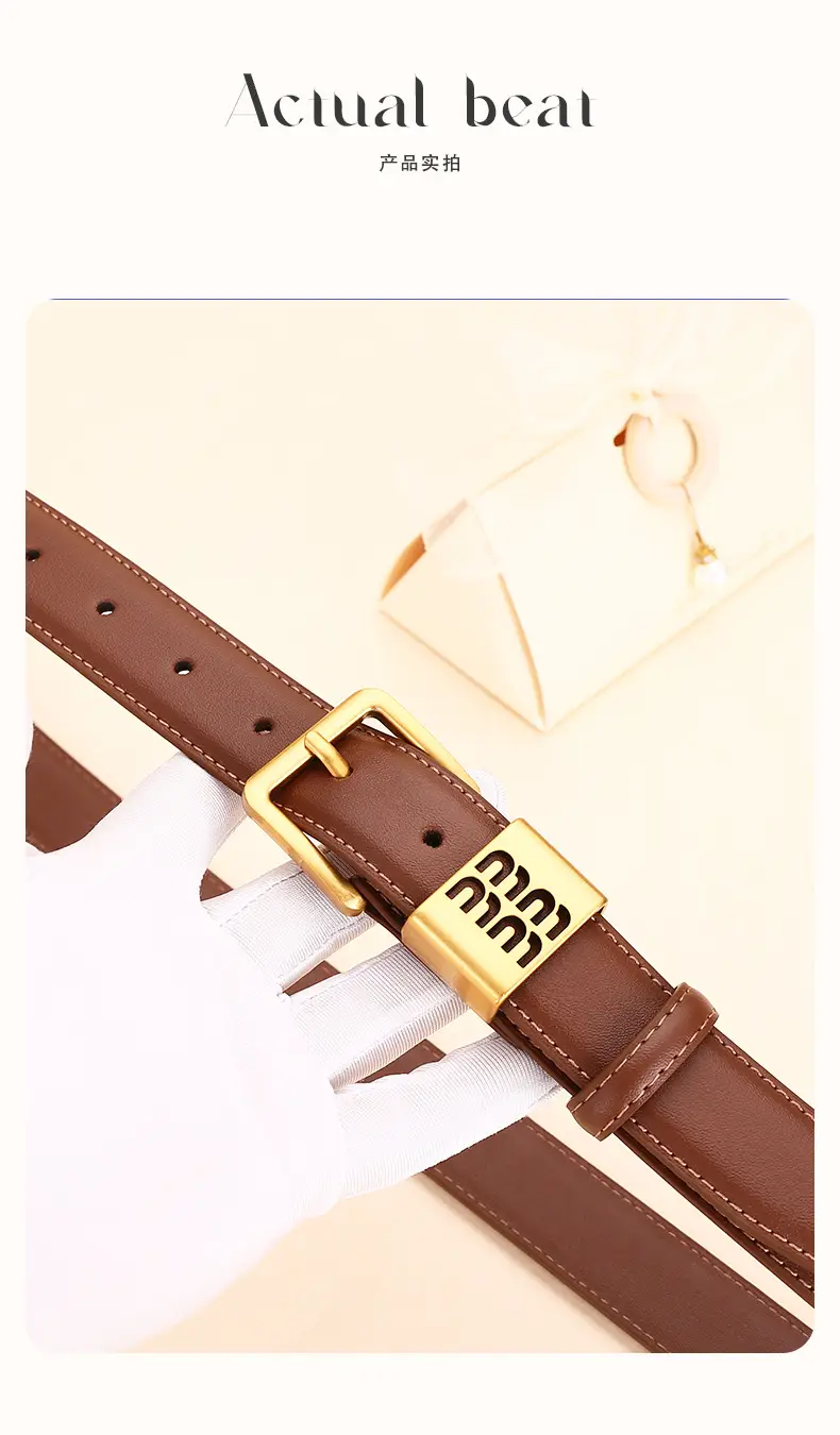 Women Cowhide Leather Belt with Gold Buckle 100cm — feature 15