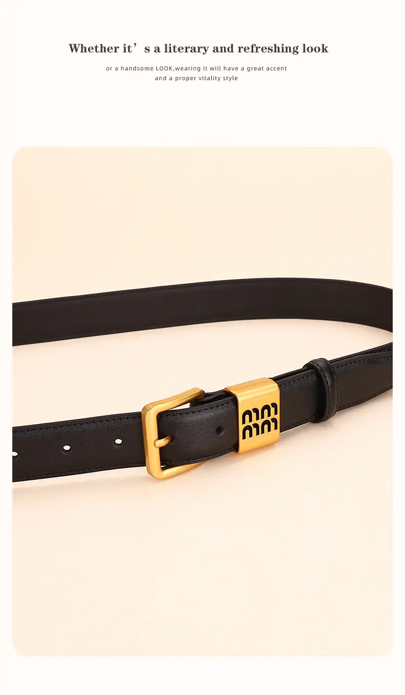 Women Cowhide Leather Belt with Gold Buckle 100cm — feature 16