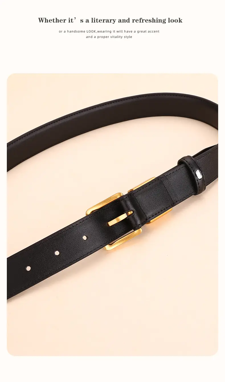 Women Cowhide Leather Belt with Gold Buckle 100cm — feature 17