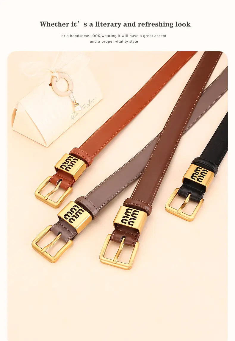 Women Cowhide Leather Belt with Gold Buckle 100cm — feature 18