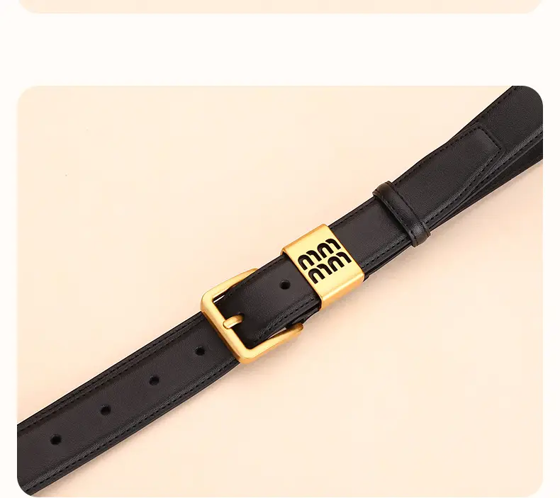 Women Cowhide Leather Belt with Gold Buckle 100cm — feature 19