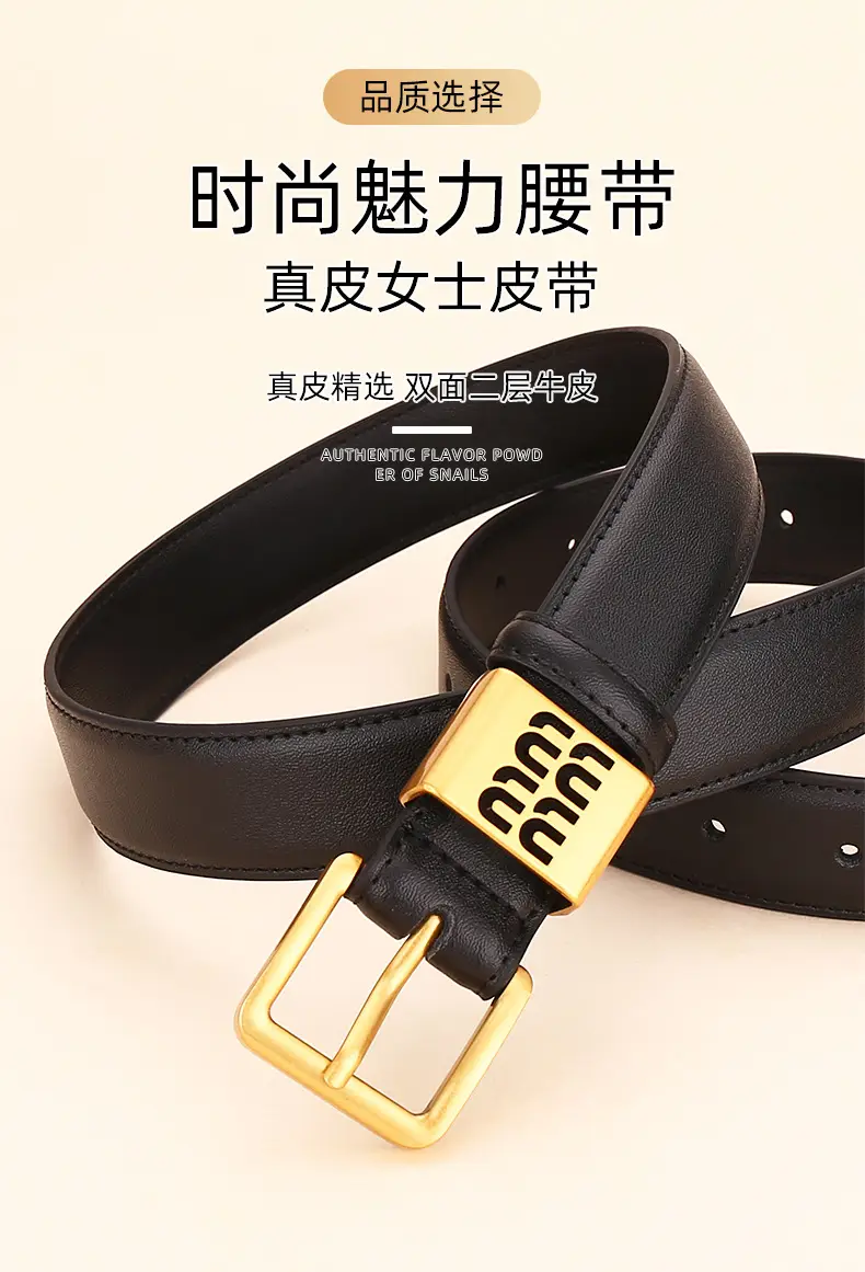 Women Cowhide Leather Belt with Gold Buckle 100cm — feature 2