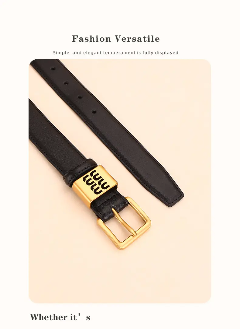 Women Cowhide Leather Belt with Gold Buckle 100cm — feature 20