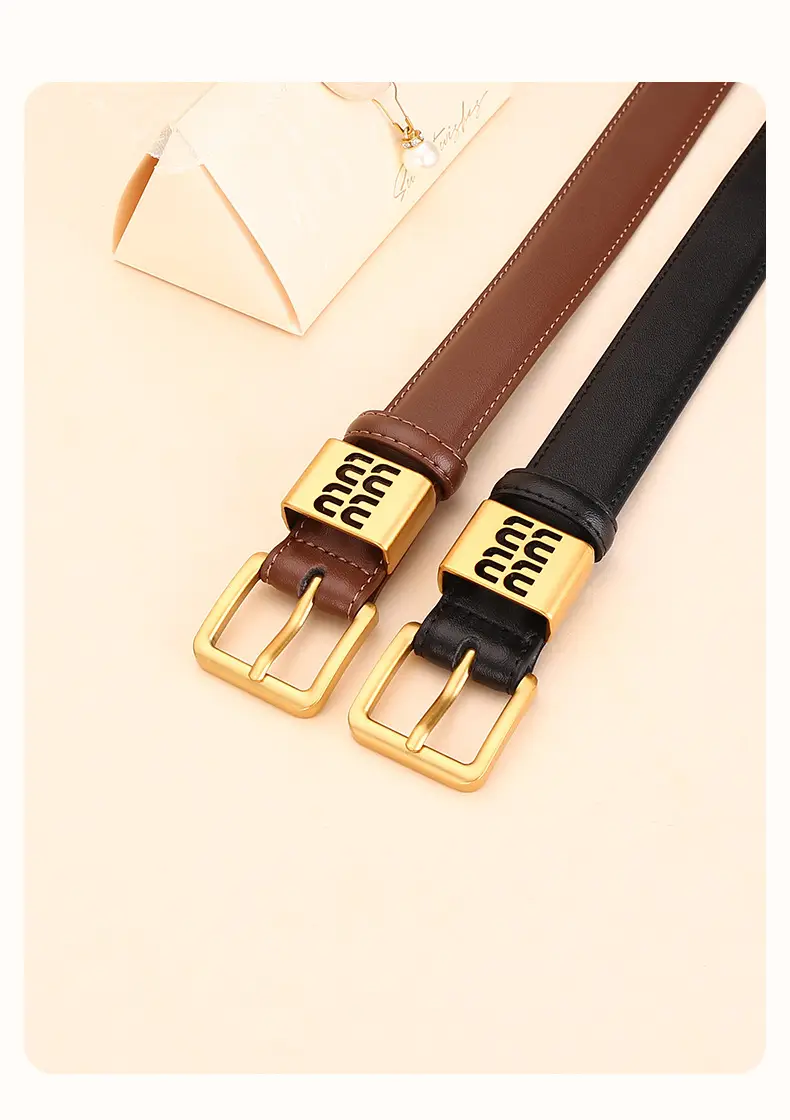 Women Cowhide Leather Belt with Gold Buckle 100cm — feature 22