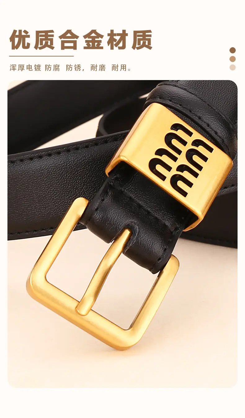Women Cowhide Leather Belt with Gold Buckle 100cm — feature 7