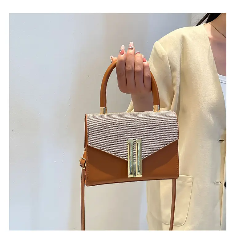Women's Brown Leather Crossbody Bag with Gold Clasp — feature 21