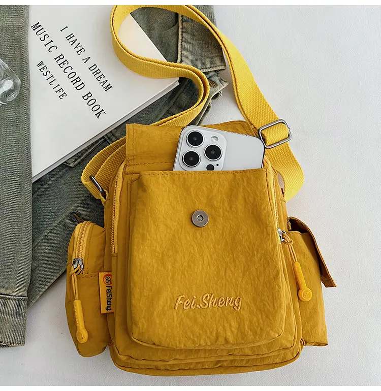 Lightweight Crossbody Phone Bag Nylon Beige 2025 — feature 37
