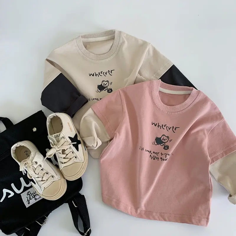 Children Letter Printed Cotton T-Shirt 2025 Autumn Loose Fit