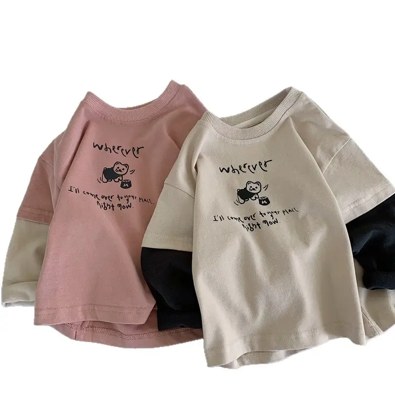 Children Letter Printed Cotton T-Shirt 2025 Autumn Loose Fit