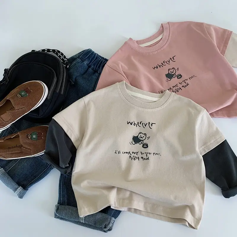 Children Letter Printed Cotton T-Shirt 2025 Autumn Loose Fit — feature 1