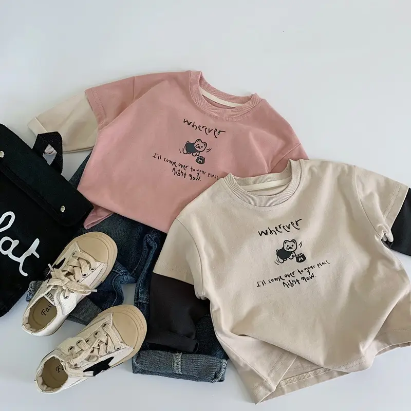 Children Letter Printed Cotton T-Shirt 2025 Autumn Loose Fit — feature 4
