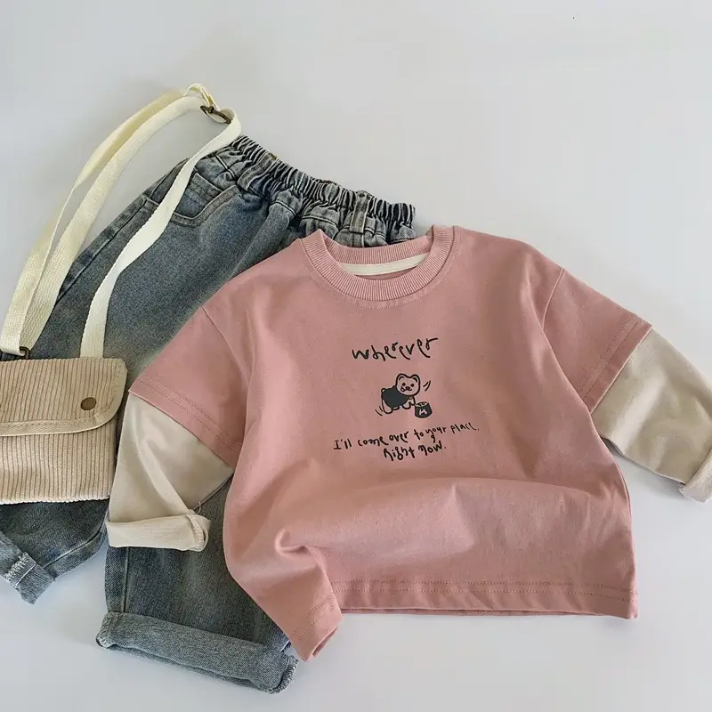 Children Letter Printed Cotton T-Shirt 2025 Autumn Loose Fit — feature 5