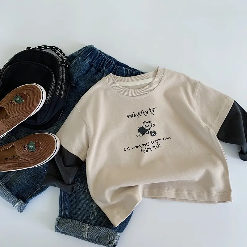 Children Letter Printed Cotton T-Shirt 2025 Autumn Loose Fit — feature 6