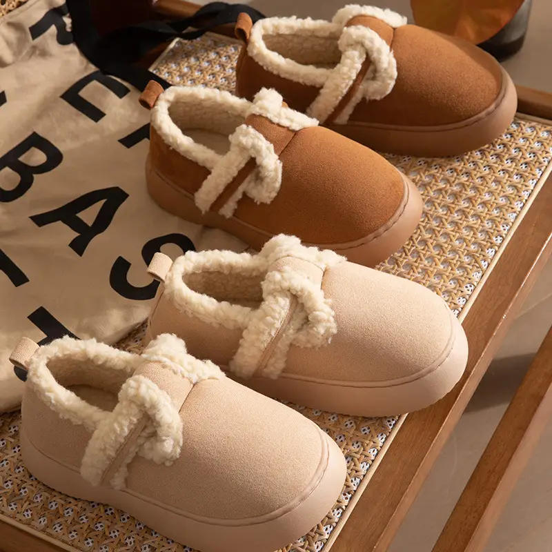 Women's Lamb Velvet Warm Slippers Brown White - Image 5