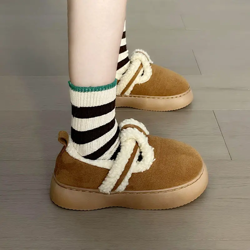 Women's Lamb Velvet Warm Slippers Brown White - Image 6